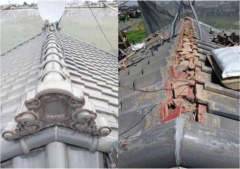 瓦屋根の施工前と後の写真